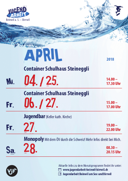 Monatsprogramm Jugendarbeit Beinwil a. See / Birrwil April 2018
