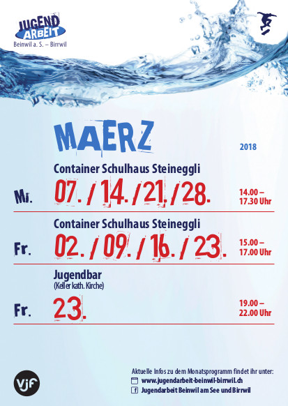 Monatsprogramm März 2018 der Jugendarbeit Beinwil a.See - Birrwil
